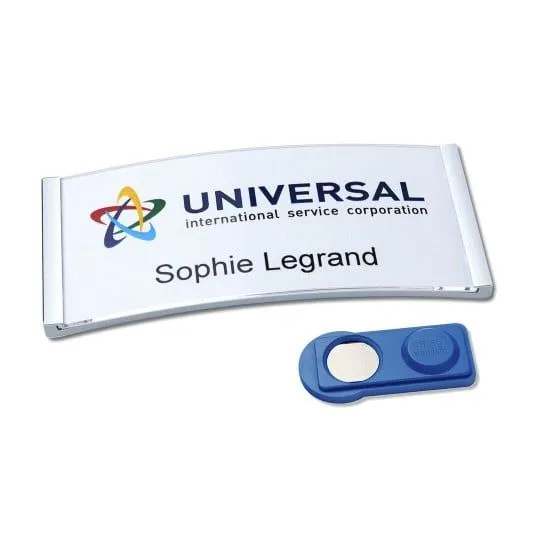 Navneskilt Badgepoint® 80x34 mm, Polar® Classic 35 Medarbejderskiltesæt, skilte med rustfri stålramme, akrylglas og printbare indstik - 10 skilte inkl. 32 indstik