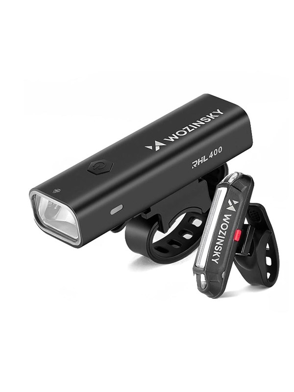 Wozinsky WSBLB2 Front (400 lm) and Rear USB-C Bike Light Set - Black