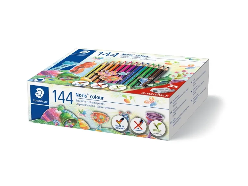 Farveblyanter Staedtler Noris® colour 187 - klassesæt med 144 stk. inkl. blyantspidsere