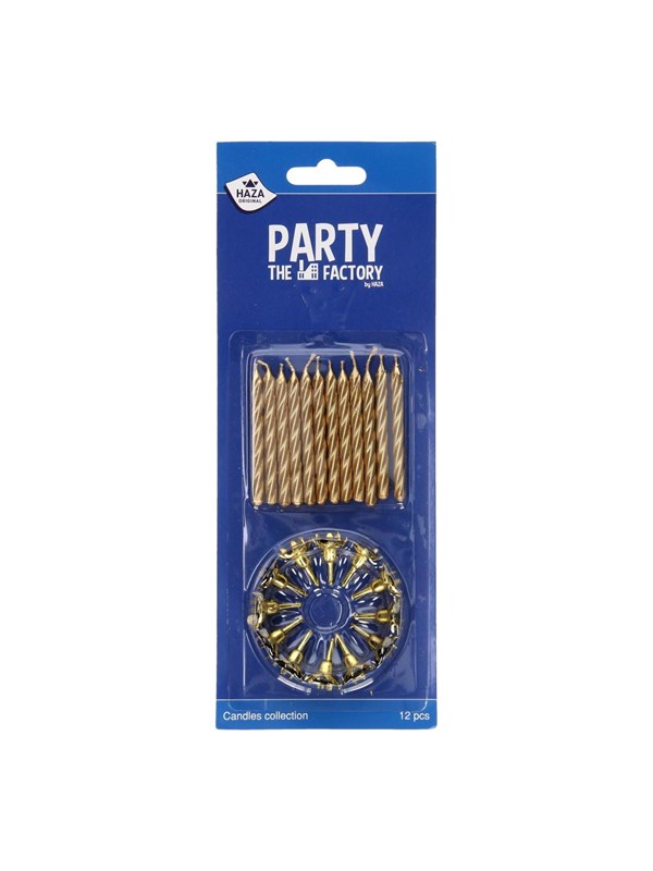 Haza Witbaard Cake Candles with Holders Gold 12pcs.