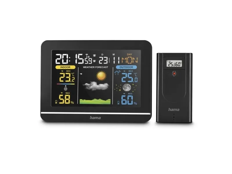 Hama Usedom, Svart, Inne hygrometer, Inne Termometer, Utendørs Fuktighetsmåler, Utendørs Barometer, Hygrometer, Termometer, 20 - 95%, 20 - 95%, 1 °C