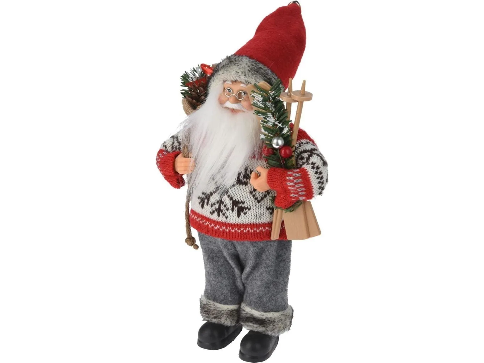 Julepynt nissefigur stående deluxe 30 cm, grå/rød