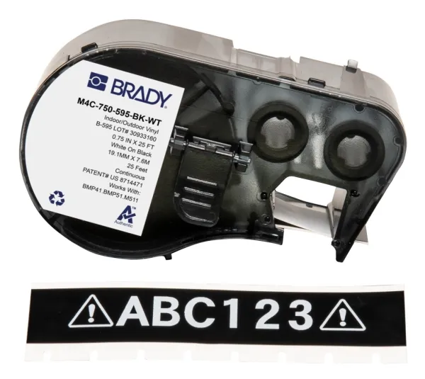 Brady M4C-750-595-BK-WT, Sort, Hvit, Selvklebende skriveretikett, Kontinuerlig etikett, Vinyl, Trermisk overføring, Akryl