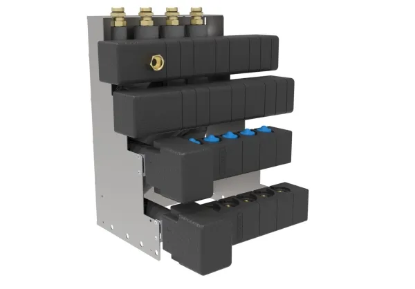 Wavin Calefa venstrevendt isolert bunnmodul BG-V - 9 kaldt vann + 6 varmt vann + 8 Comfia gulvvarmekretser
