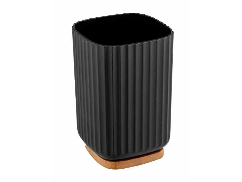 WENKO Rotello, Frittstående tannbørsteholder, Bamboo, Plast, Sort, Tre, 86 mm, 86 mm, 111 mm