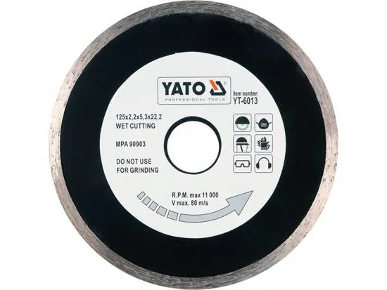 Yato YT-6013, Kutteskive, Keramisk, Glass, Glazed tile, Porselen, Stein, Yato, 12,5 cm, 5,3 mm, 80 m/s