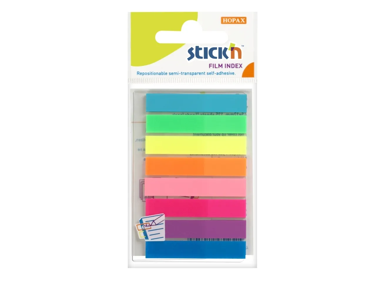 Indexfaner, BNT Stick´n, 8 farver,45x8mm assorteret pakke a 160 stk