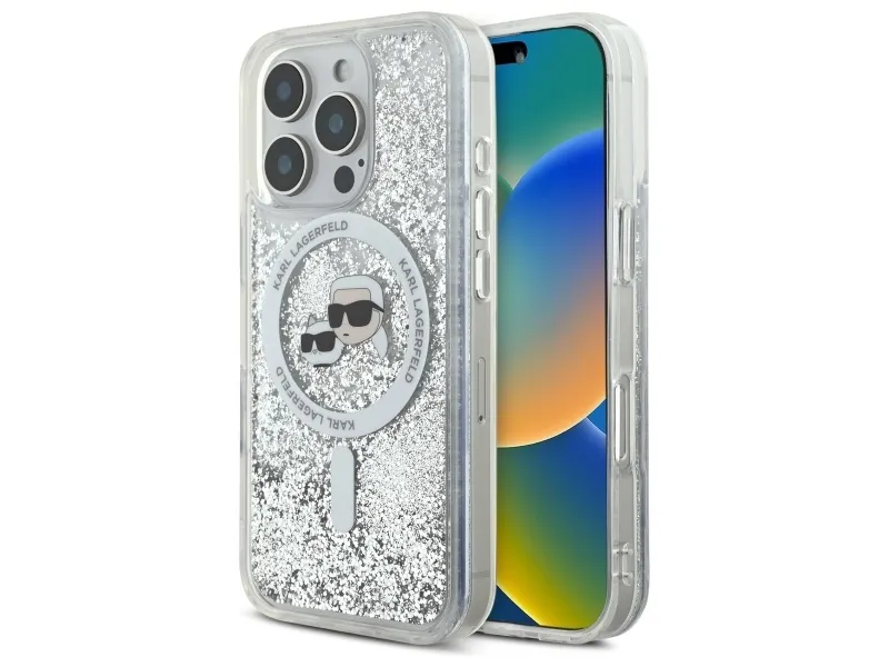 Karl Lagerfeld KLHMP16LLGKCSGH iPhone 16 Pro 6,3 gjennomsiktig hardt deksel Liquid Glitter Karl&Choupette