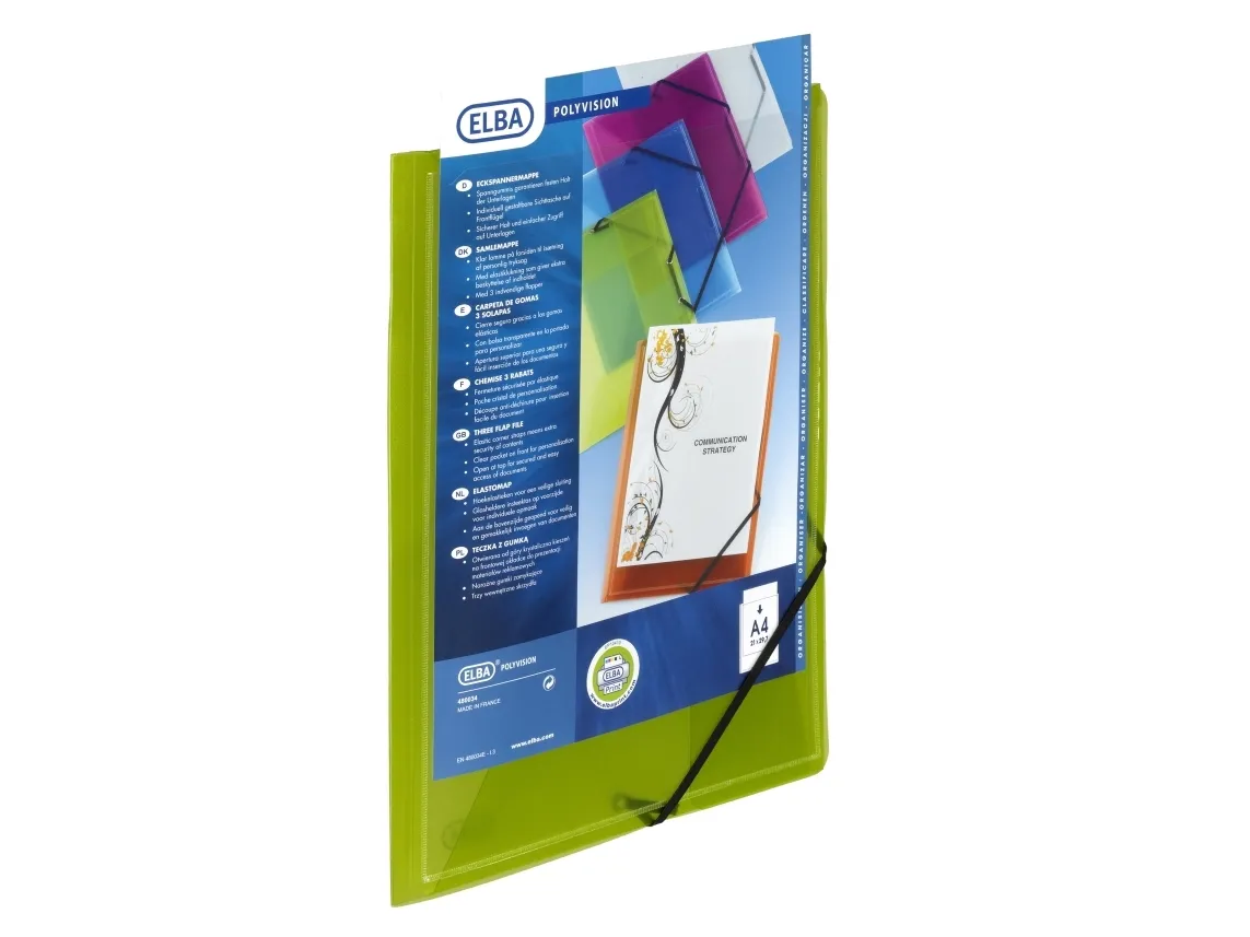 Plastmappe PP ELBA A4 lime m/3 klapper & elastik - (12 stk.)