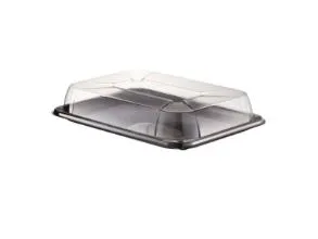 Plastbakke 1-rum 350x240 mm sort fad med løst klart låg RPET,25 stk/krt