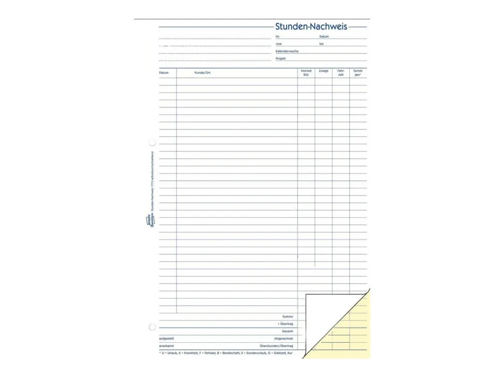 Avery Zweckform - Timeskjema - 40 ark - A4 (210 x 297 mm) - dublett - karbonfri