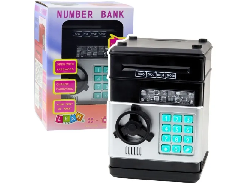 LeanToys minibank/automaten sparebøsse med lys, lyder og PIN-kode svart