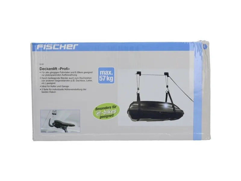 Fischer sykkelheis PROFIPLUS bæreevne 57 kg, svart, takmontering, for elsykler
