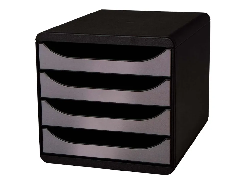 Exacompta BIG-BOX Classic - Skuffskap - 4 skuffer - for A4 Plus (210 x 330 mm) - svart, metallic sølv