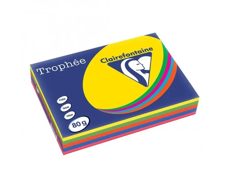 Clairefontaine 1704SC, Laser-/Inkjet-utskrift, A4 (210x297 mm), 500 ark, 80 g/m², Blå, Grønn, Oransje, Rosa, Gult, 5 stykker