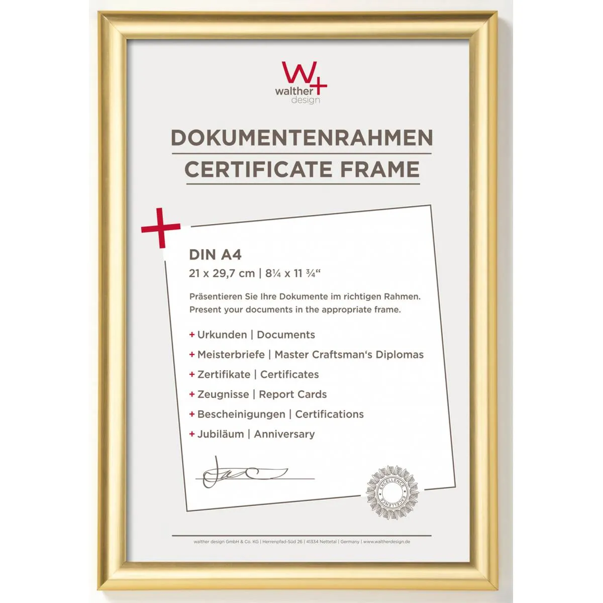 Walther Trendstyle veggramme 21 x 29,7 cm i resin gull DIN A4 KP130G