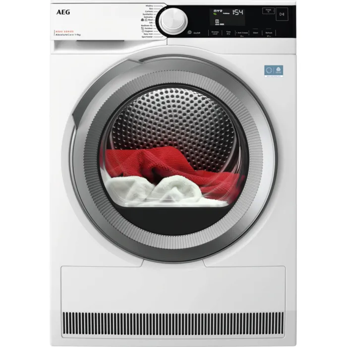 AEG Series 8000 TR833W94W, Frittstående, Frontmatet, Kondensasjon, Hvit, Knapper, Berøringskontroll, Riktig/Høyre