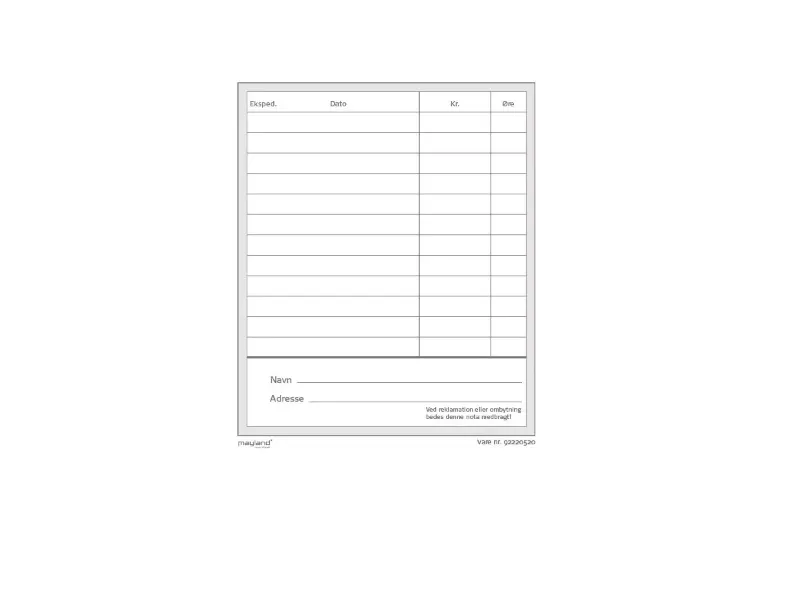 Kasseblok 100x383 mm med 2x50 blade - inkl. karbonpapir