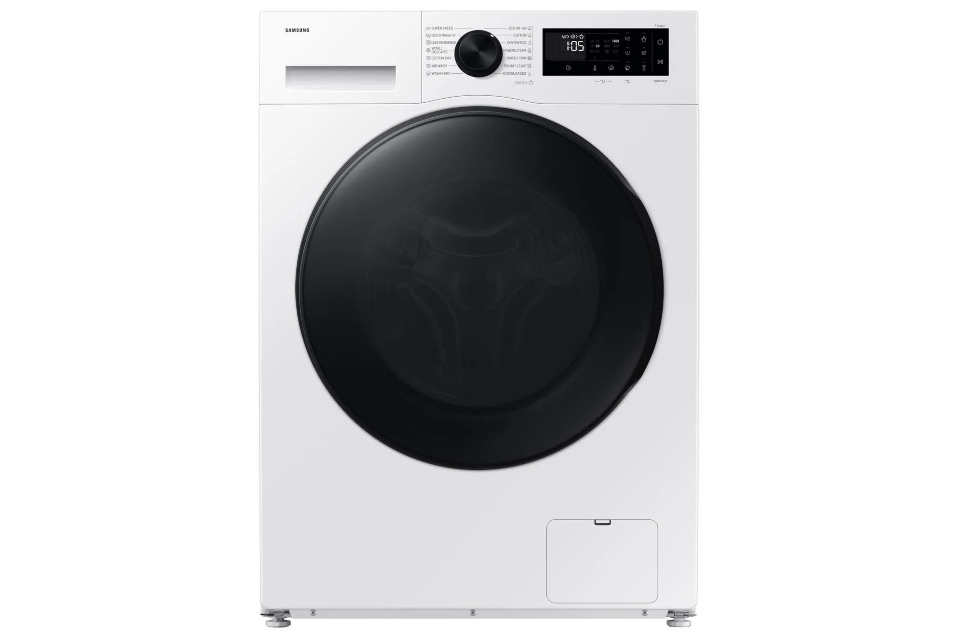 Samsung WD90DG5G34BELE, Frontmatet, Frittstående, Hvit, Venstre, Svart, LED
