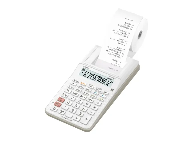 Casio HR-8RCE, skrivebord, utskrift, 12 siffer, 1 linjer, batteri, hvit