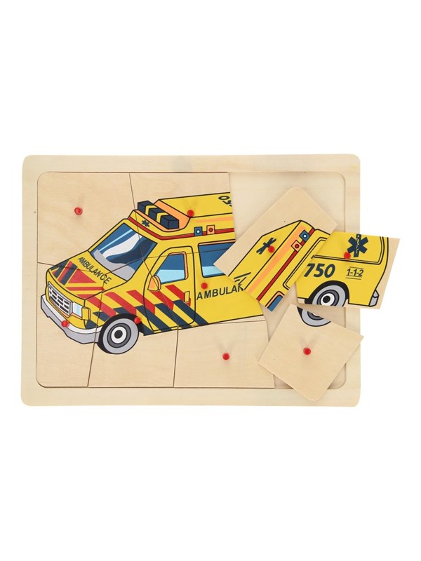 Playwood Wooden Knob Puzzle Ambulance 9 pcs. Tre