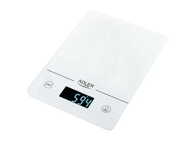 Adler AD 3170, Elektronisk kjøkkenvekt, 15 kg, 1 g, Gjennomsiktig, Hvit, Herdet glass, Glass