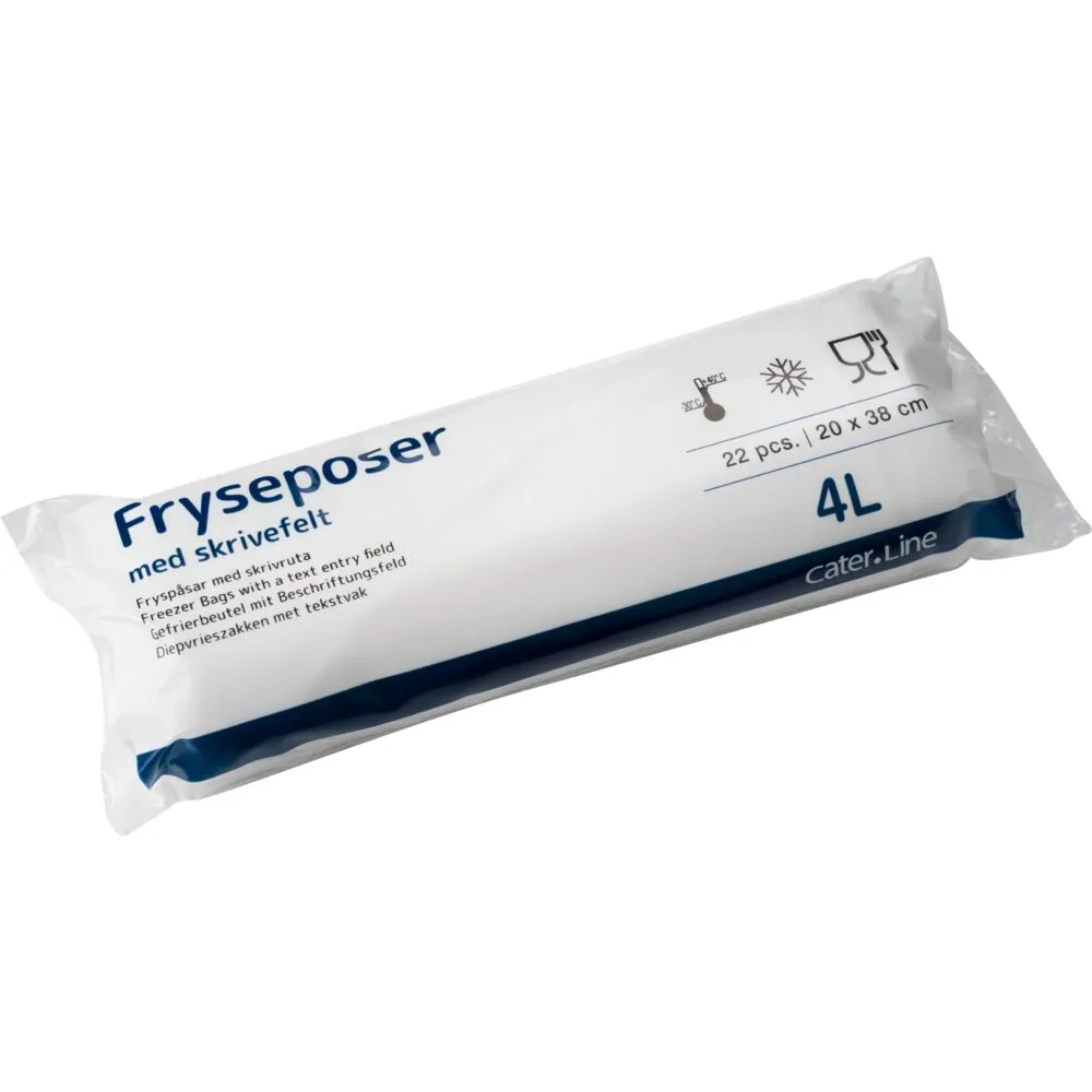 Frysepose, ABENA Cater-Line, 4 l, klar, LDPE/jomfruelig, 20x38 cm 22 poser/per rull - (30 ruller x 22 poser)