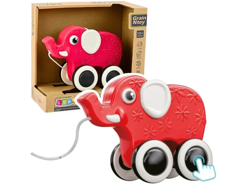 LeanToys elefant trekkleketøy på snor med pipelyd Eko* rød