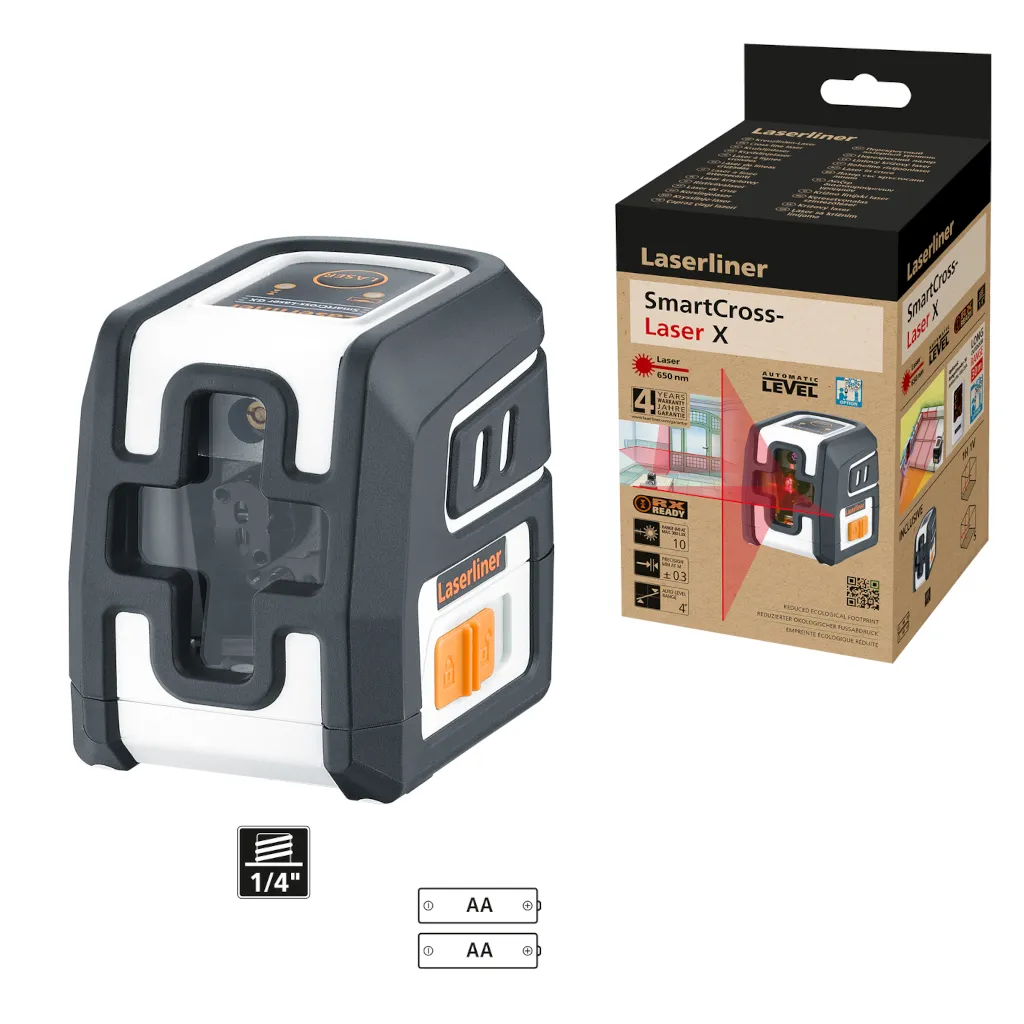 Laserliner SmartCross-Laser X, 10 m, 0,3 mm/m, 4°, 635 nm, Horisontal/vertikal, 635 nm (< 1 mW)