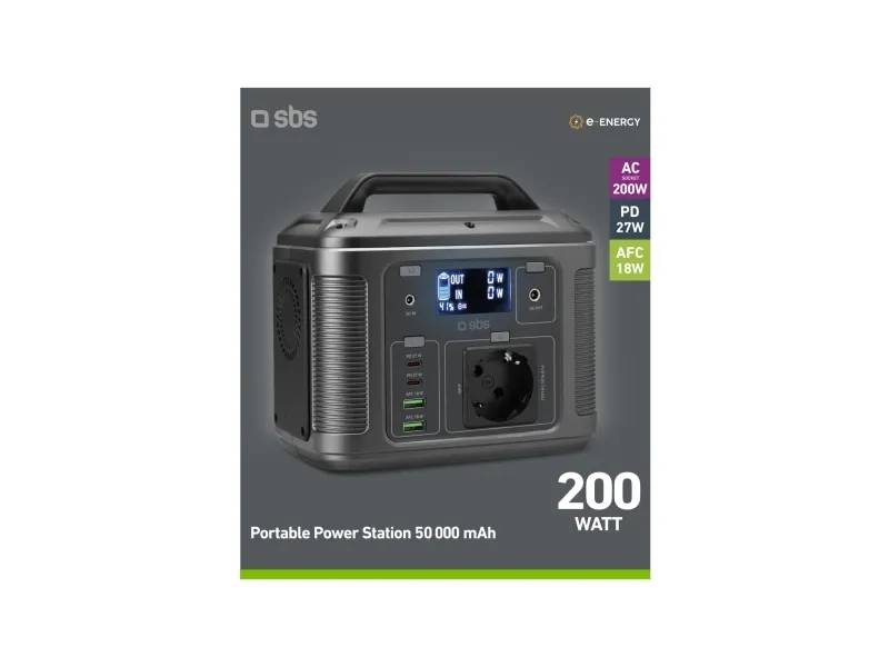 SBS TEPOWST200W - Bærbar strømstasjon - DC 15 V - 200 watt - litiumpolymer - 50 Ah - 180 Wh - utgangskontakter: 2