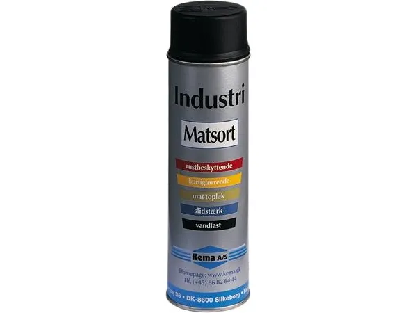 KEMA RAL-Industrilak matsort 500ml spray hurtigtørrende, rustbeskyttende vandfast/slidstærk mat toplak