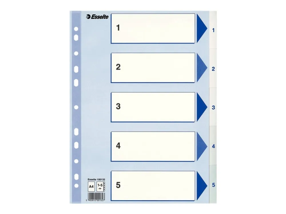 Esselte - Inndeler - 5 deler - fortrykt: 1-5 - for A4 (210 x 297 mm) - med fliker - hvit