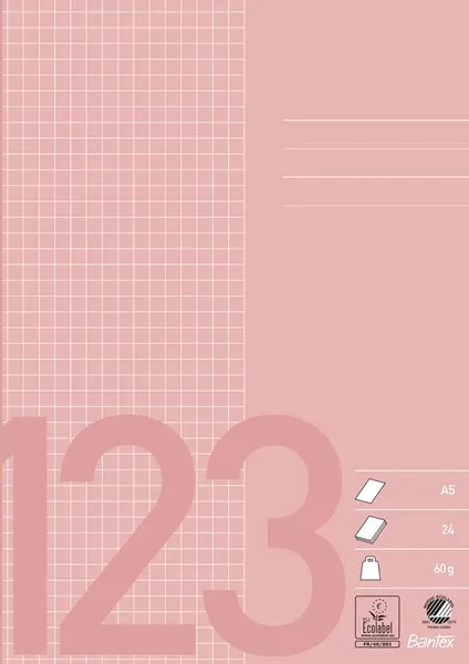 Skolehæfte Bantex A5 kvadreret 5x5 mm rosa - (25 stk.)