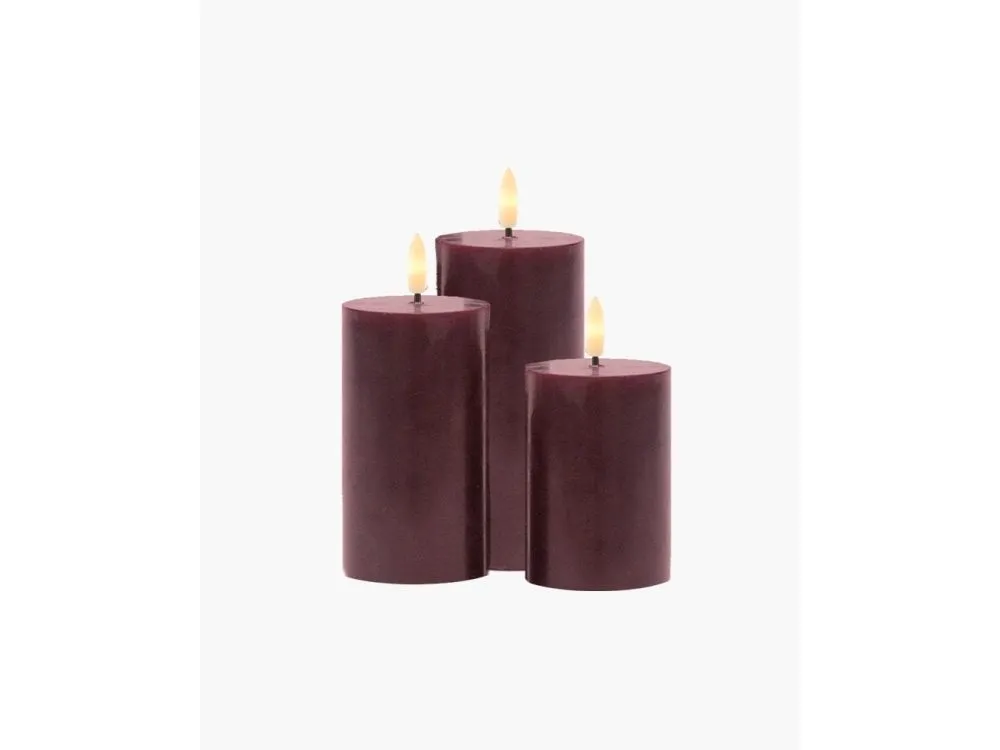 Sirius Sille oppladbare blokklys Bordeaux - Ø 7,5 cm - 3 stk