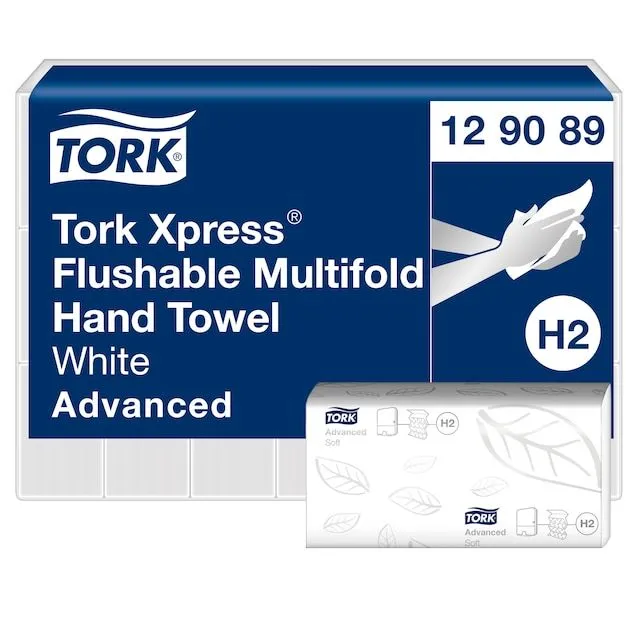 Håndklædeark Tork H2 Xpress Flusable 129089 2-lag hvid (karton á 21 pakker á 200 ark)