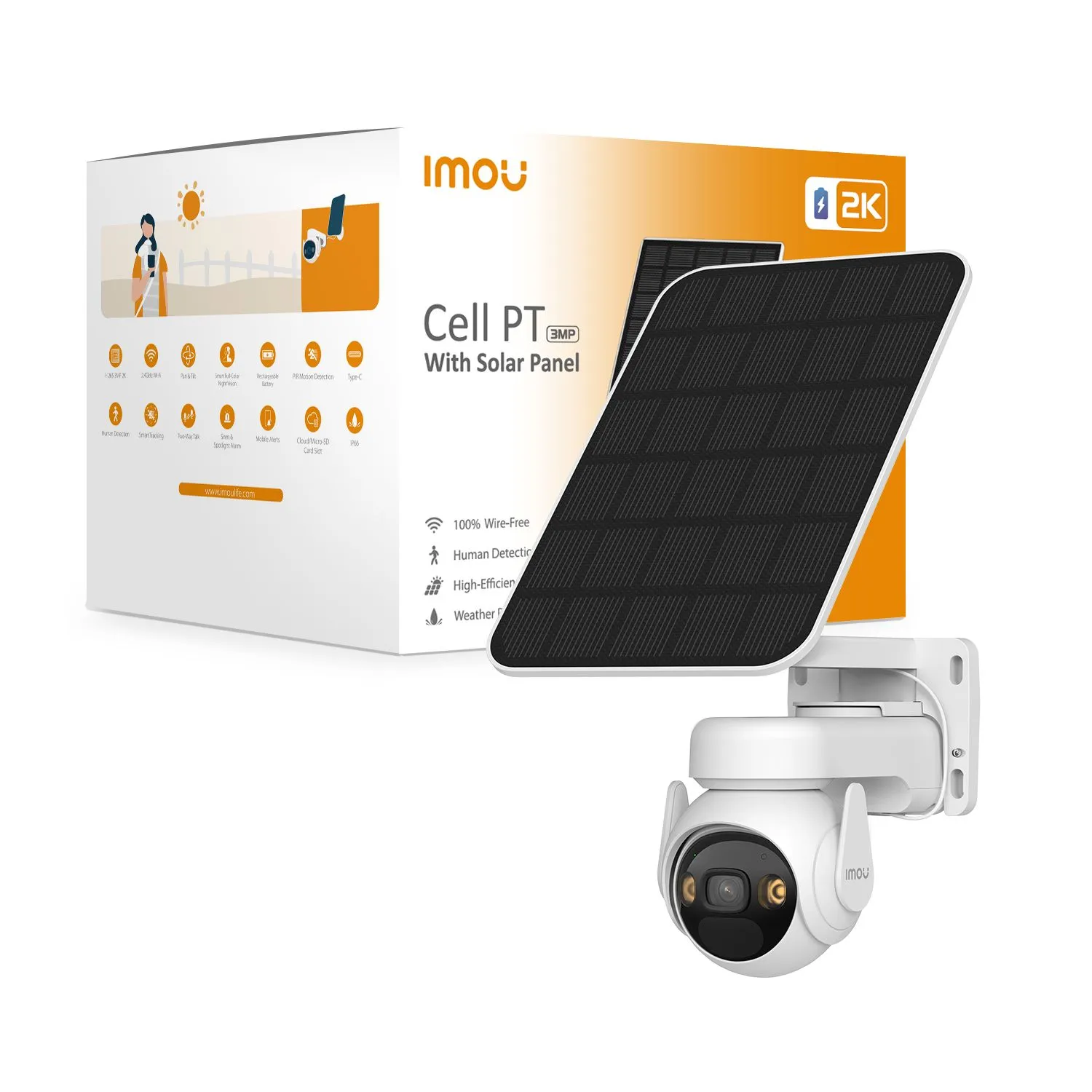 Imou Cell PT Solar Kit, IP-sikkerhetskamera, Utendørs, Trådløs, Amazon Alexa, CE, FCC, Vegg