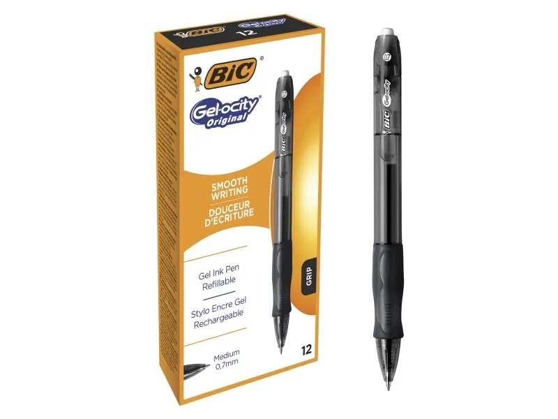 BIC VELOCITY - Rulleballpenn - svart - gelblekk - 0.7 mm - medium - retraktil (en pakke 12)