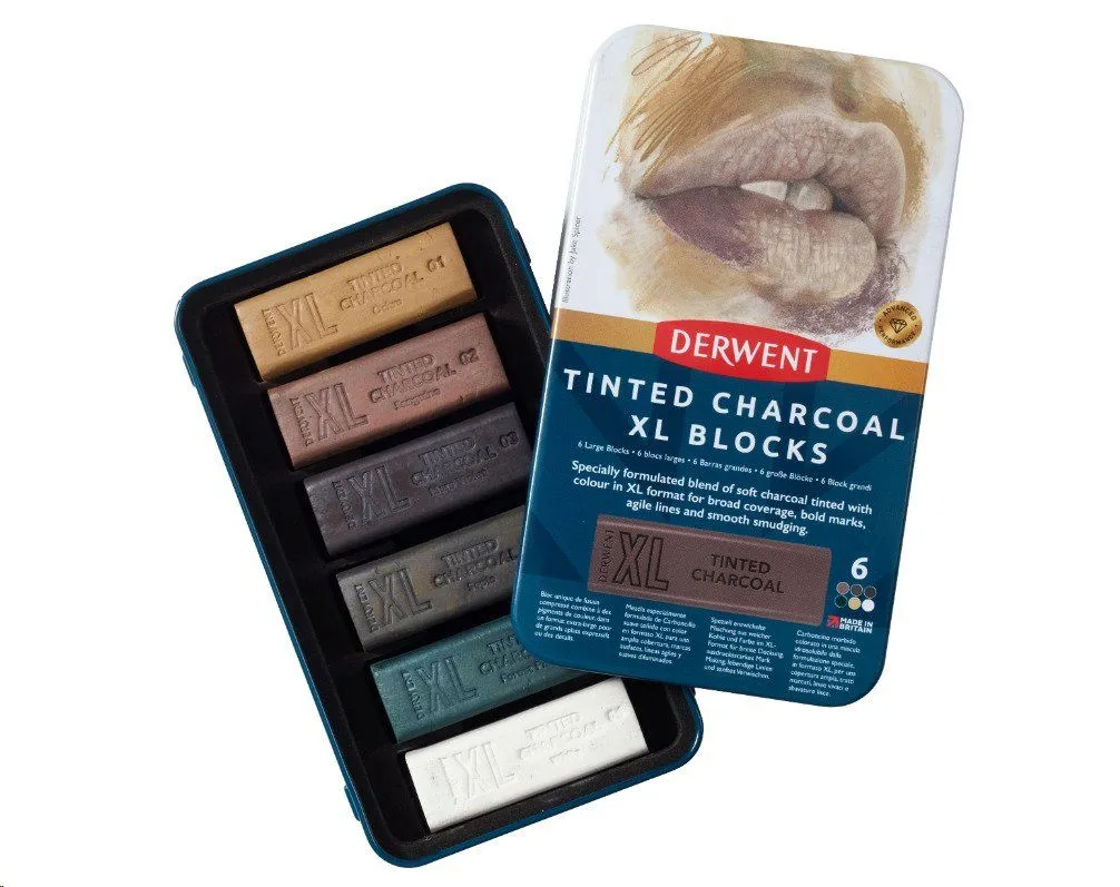Derwent XL Tinted Charcoal Blocks 6 stk tin