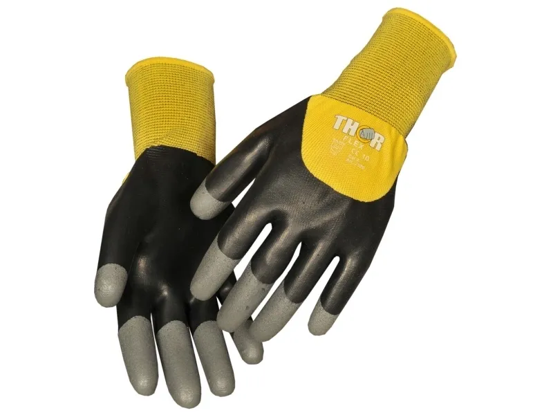 Halvdyppet latexhandske, THOR Flex Dry, 9, sort, latex/nitril/polyester - (12 stk.)