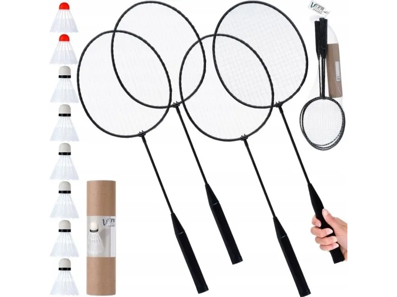 Vilde badmintonsett med racketer rekreasjon 8 fjær 61 cm 12 stk