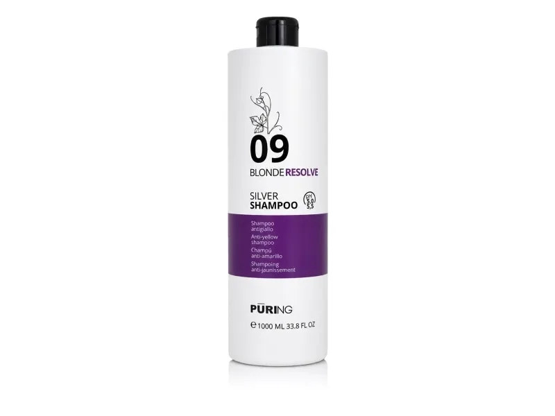PURING 09 BlondeResolve Silver Shampoo nøytraliserende sjampo for blondt, grått og bleket hår 1000 ml