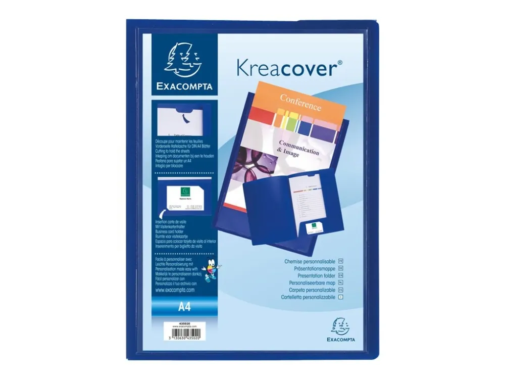 Presentasjonsmappe Exacompta Kreacover, A4, blå, pakke med 10 stk.