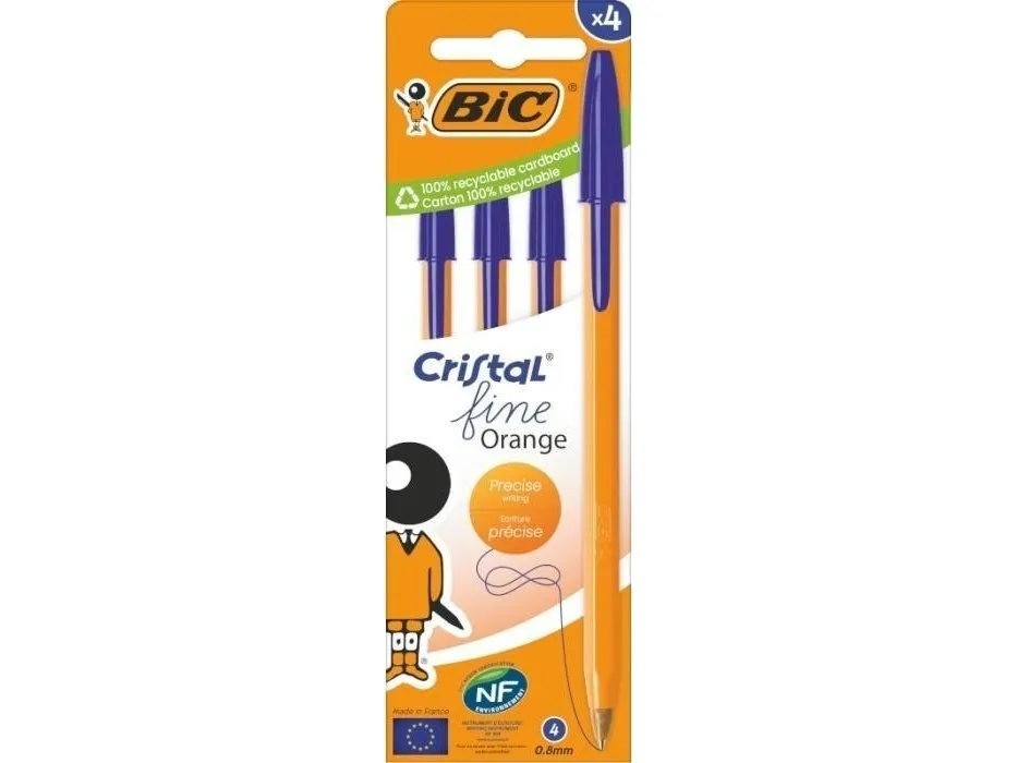 Orange Fine Cristal 4-pk blå BIC kulepenn