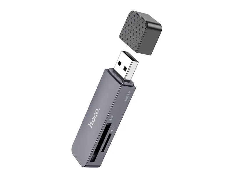 HOCO kortleser USB A 2.0 HB45 i metallgrå