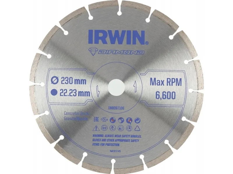Irwin diamantblad 230 mm x 22,23 mm segmentert for betong, tegl, granitt og marmor