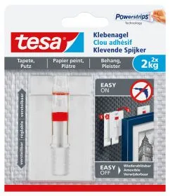 TESA 77777-00000, Innendørs, Universalkrok, Rød, Hvit, Limstrimmel, 2 kg, Gips