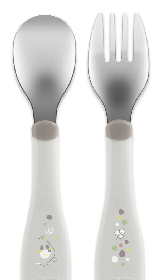 Chicco 00016102350000, Småbarnsbestikksett, Grå, Rustfritt stål, Gutt/Jente, 1,5 år, 218 mm