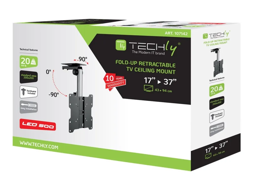 TECHly - Monteringssett (takbrakett) - for LCD-TV - stål - sølv, svart - skjermstørrelse: 17-37 - monteringsgrensesnitt: inntil 200 x 200 mm