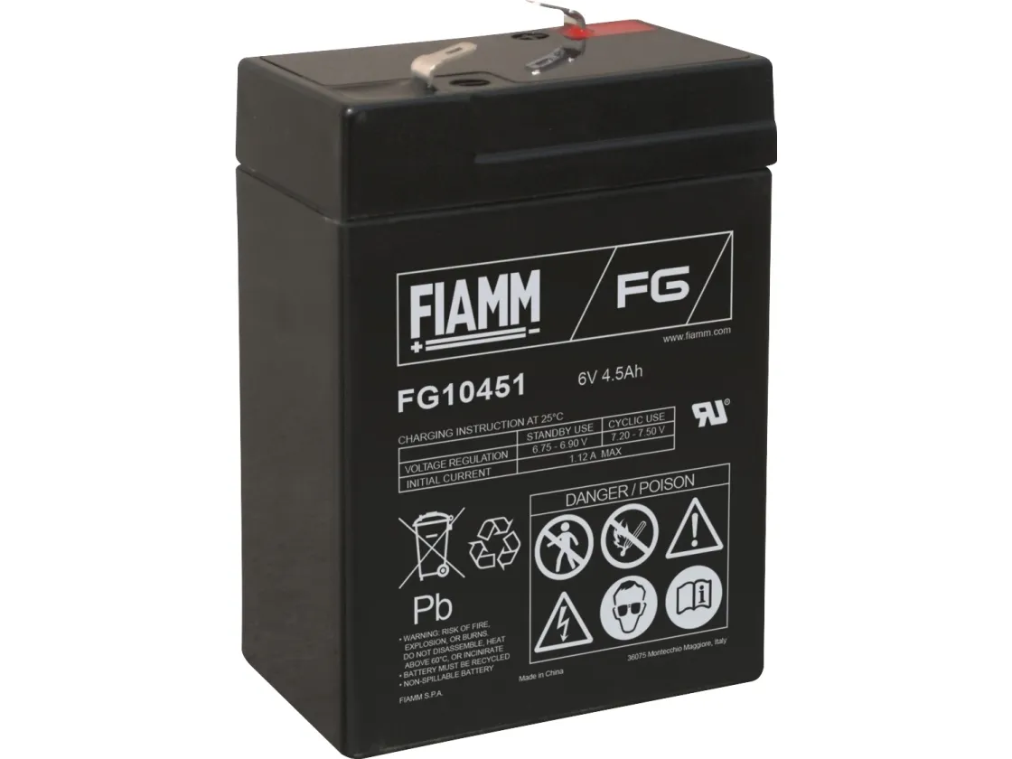 Fiamm Blybatteri 6v/4,5Ah. Til alarm og backup med spadesko 4,75mm/Faston 187 - L70xB47xH100mm
