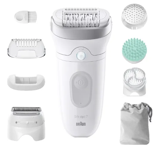 Braun Silk-épil 7 Silk·épil 7 SkinSpa 7-081, Hvit, 40 pinsetter, MicroGrip, Epilering, Eksfoliering, Barbering, Batteri, 100 - 240 V